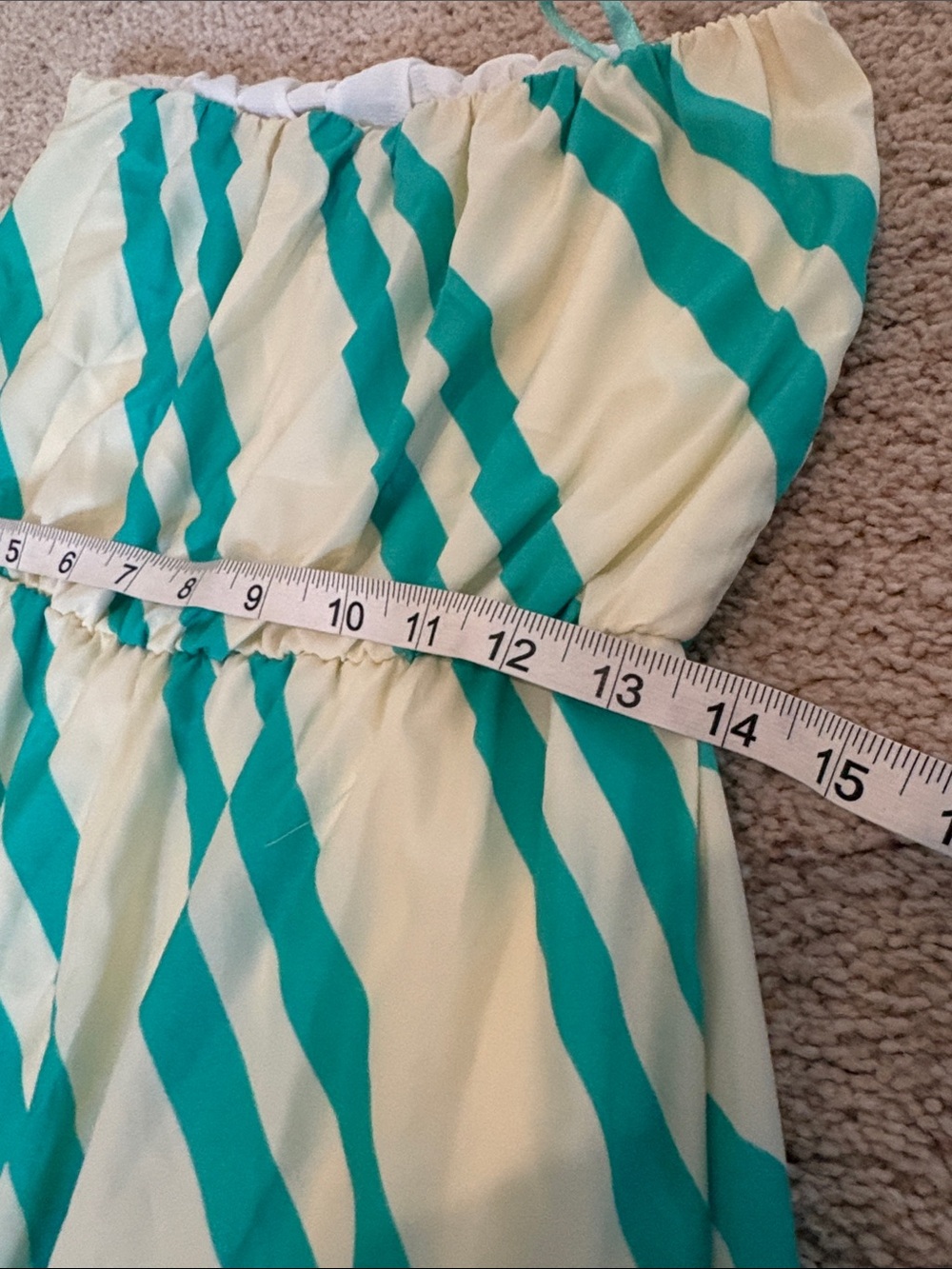 Collective concepts strapless 
Cream and Teal Diagonal Stripe High-Low Dress - Picture 5 of 7